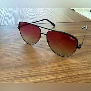 Quay Australia Aviator Sunglasses with Red Gradient Lenses and Black Frame
